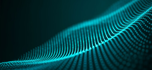 Abstract teal wave pattern flowing against a dark background, enhanced with radiant gradients and smooth curves that create a sleek futuristic digital atmosphere.