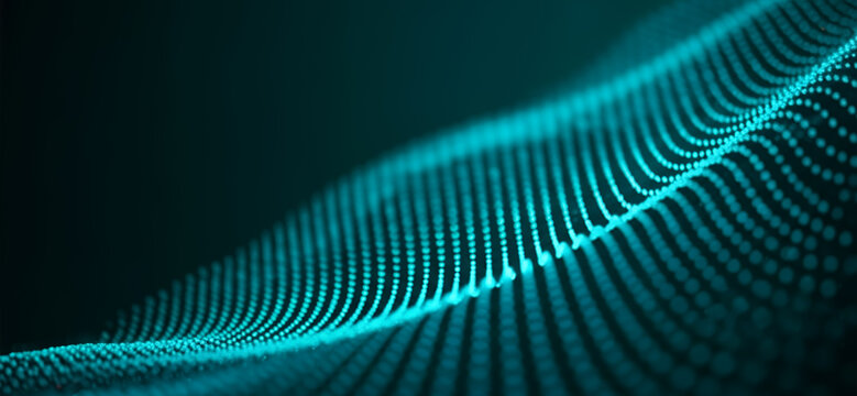 Abstract teal wave pattern flowing against a dark background, enhanced with radiant gradients and smooth curves that create a sleek futuristic digital atmosphere.