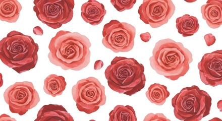 Watercolor Roses Pattern on White Background Floral Design.