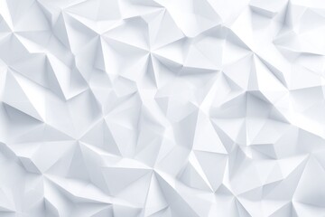 Abstract geometric white 3D polygonal surface. Light and shadows create depth and texture, forming a crisp and modern background