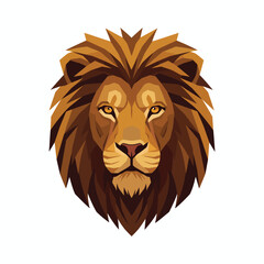 A stylized, geometric illustration of a lion's head with a prominent mane.