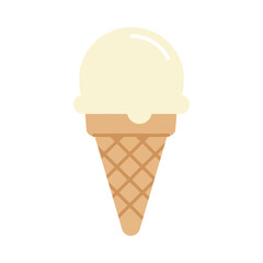 A simple illustration of a vanilla ice cream scoop on a waffle cone, a sweet treat.