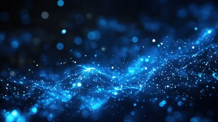 Fototapeta premium Abstract Blue Network with Glowing Particles and Bokeh Lights