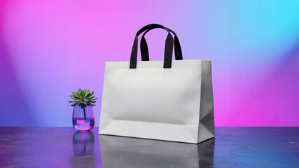 Stylish white shopping bag mockup ready for branding on modern gradient backdrop