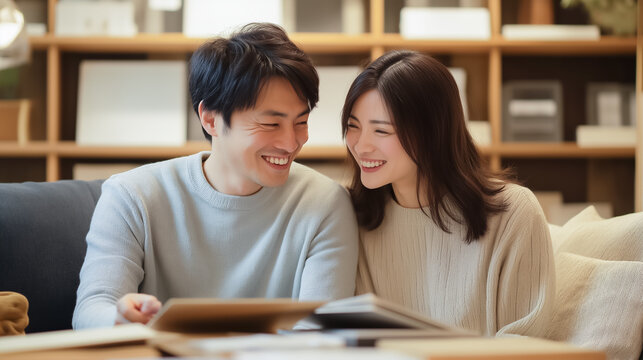 Young Couple Planning Home Renovation Together / 若いカップルが一緒にリノベーションを計画する