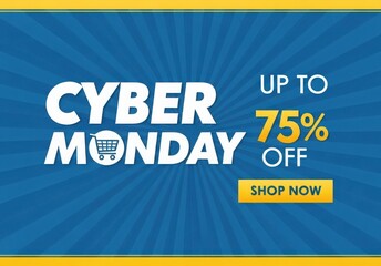 Fototapeta premium Cyber Monday sale up to 75 percent off with shop now button image photo