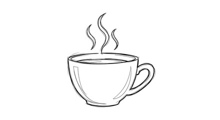 Hand drawn sketch of a steaming hot coffee cup illustration.