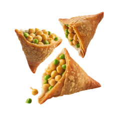 Vegetarian Samosas with Chickpeas and Green Peas Isolated on Transparent Background