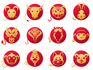 Red & Gold Chinese horoscope zodiac collection