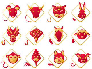 Red & Gold Chinese horoscope zodiac collection