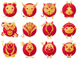 Red & Gold Chinese horoscope zodiac collection