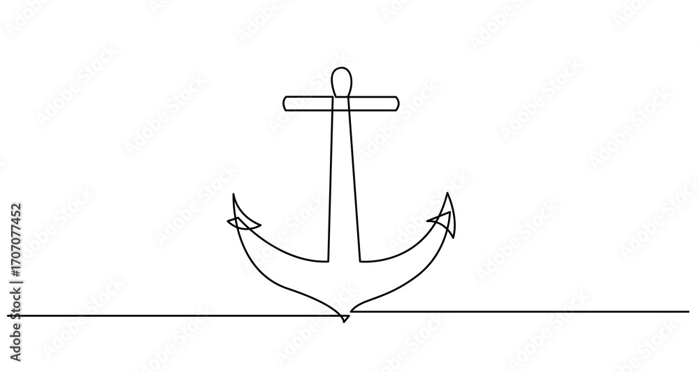 Poster anchor continuous one line drawing. minimalistic simple linear illustration of anchor contour hand d