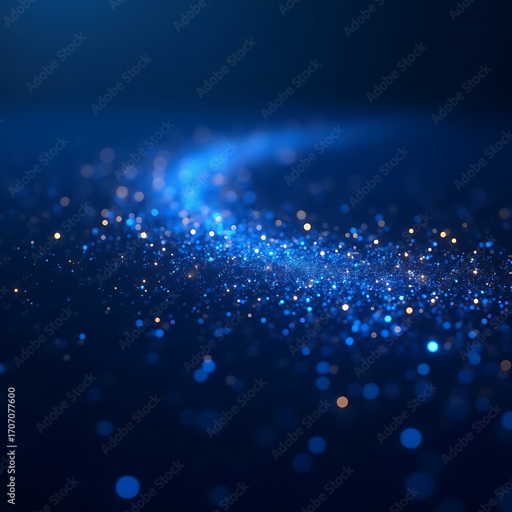 Poster dynamic blue particles flowing across a dark space, perfect for technology and data visualization