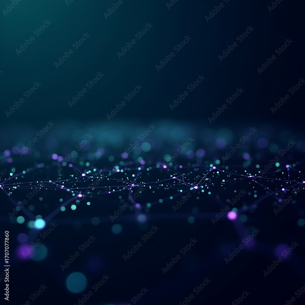 Poster abstract network connection with glowing nodes and lines, representing data flow and digital innovat