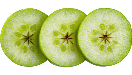 Close-up of three green apple slices