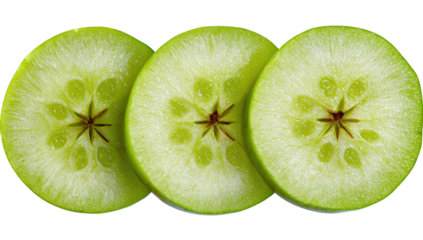 Close-up of three green apple slices