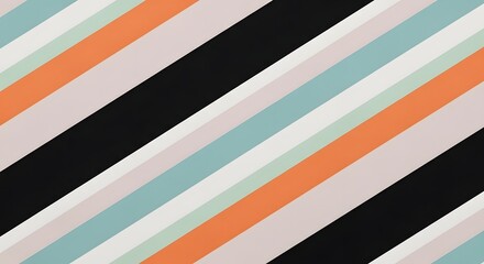 Obraz premium Diagonal striped pattern with various pastel colors on a black background.