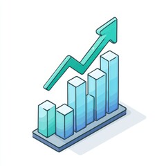 Isometric business illustrations include graphs that show rising arrow trends and expanding financial growth