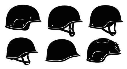Six different views of a black military helmet, showcasing various angles and details.