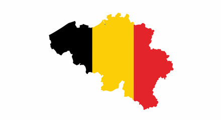 Belgiums map in flag colors Black yellow and red colors mark the country shape against white