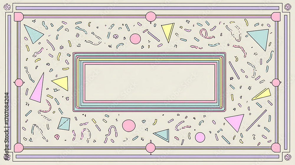 Aufkleber white rectangular frame on pastel background with cute flat vector design, simple shapes, soft lines