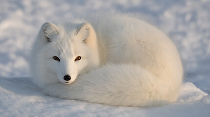 Naklejka premium Winter arctic fox grooming fur near ice cave with northern lights glow, a night wildlife spectacle for nature documentaries. (冬季，北极狐在冰洞附近梳理毛发，北极光闪耀，这是适合自然纪录片的夜间野生动物奇观。)