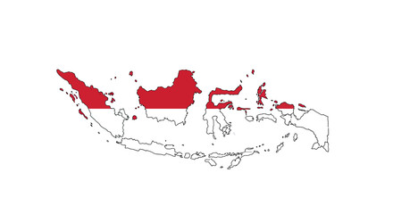 Indonesia map colored with its flag showing main islands outlined against a white background