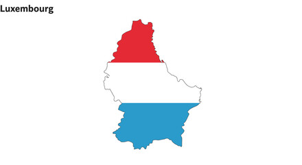 Fototapeta premium Luxembourg flag outlined as a map red stripe on top white in the middle light blue on bottom label Luxembourg on the top left