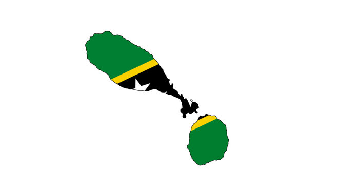 St Kitts and Nevis map filled with the national flag colors