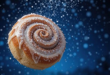 Midnight Munchies  Sugar Snowflake Dream  The chill of winter night, the blue background and the warm cinnamon roll.