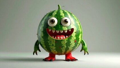Photorealistic, hyper detailed, a funny creature made of watermelon with tiny feet 