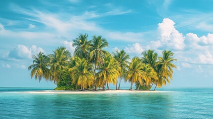 Tropical island with palm trees and serene ocean view