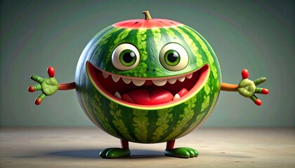 Photorealistic, hyper detailed, a funny creature made of watermelon with tiny feet 