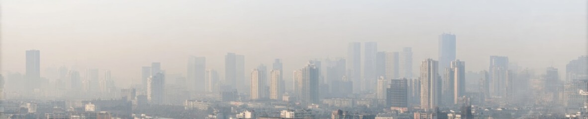 Fototapeta premium High-Quality Urban Air Pollution Haze Over Nanjing City Skyline Modern Environmental Crisis Visual for Corporate Health and Global Policy Campaigns