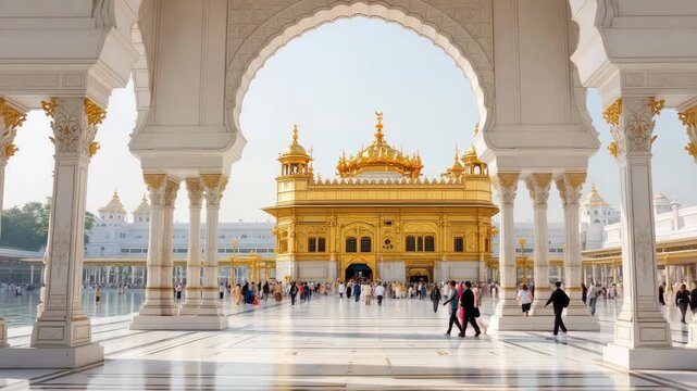 Glorious golden temple a vibrant sikh spiritual center in india framed by stunning white marble architecture symbolizing faith and heritage. Imaginary Sri Harmandir Sahib Amritsar India Sikhism.