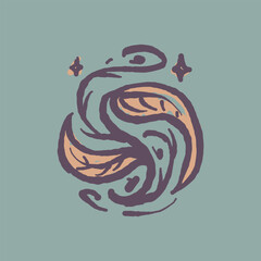 Raw Hand Drawn Floral Garden Badge Logo Emblem