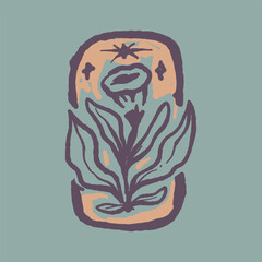 Raw Hand Drawn Floral Garden Badge Logo Emblem