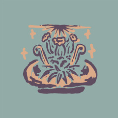 Raw Hand Drawn Floral Garden Badge Logo Emblem