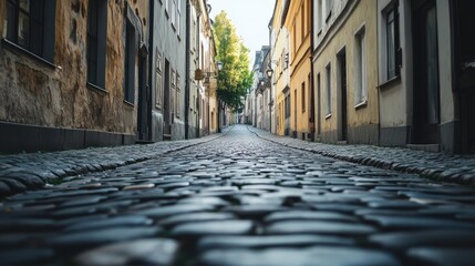 Serene cobblestone street with historic buildings in city