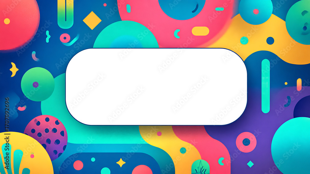 Aufkleber blank white rectangle centered on pastel background with simple geometric shapes and colorful patter