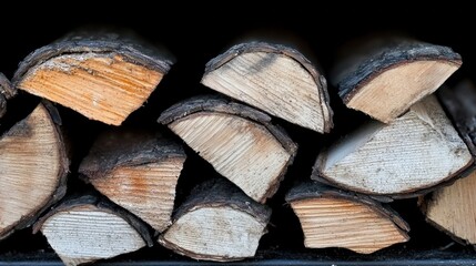 Fototapeta premium Neatly Stacked Firewood Logs with Rich Texture and Natural Warmth for Cozy Winter Vibes and Fire Pit Enjoyment