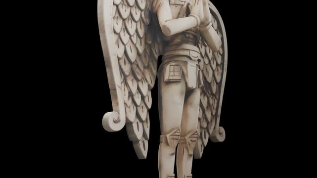 3D figure of an alien being with angel wings and Mayan clothing