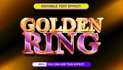 Shiny golden and purple 3D text effect with a metallic finish. Editable vector graphic template for luxury and fantasy typography