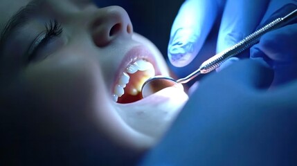 Child Dental Checkup with Dentist Using Tools for Oral Health Examination and Care