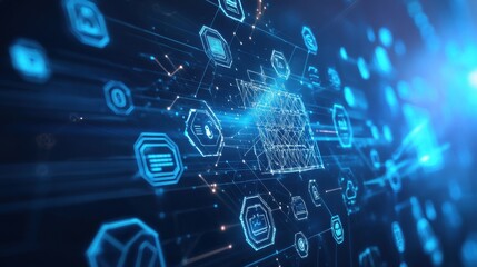 Abstract digital data visualization with network connections
