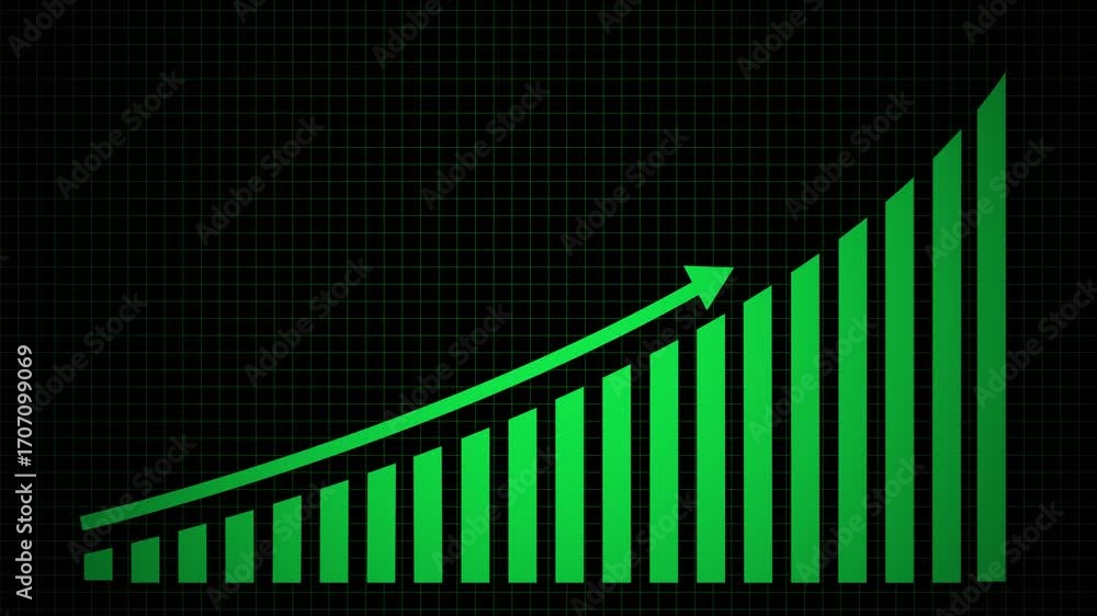 Poster animated business graph chart icon stock diagram showing financial growth and progress business grow