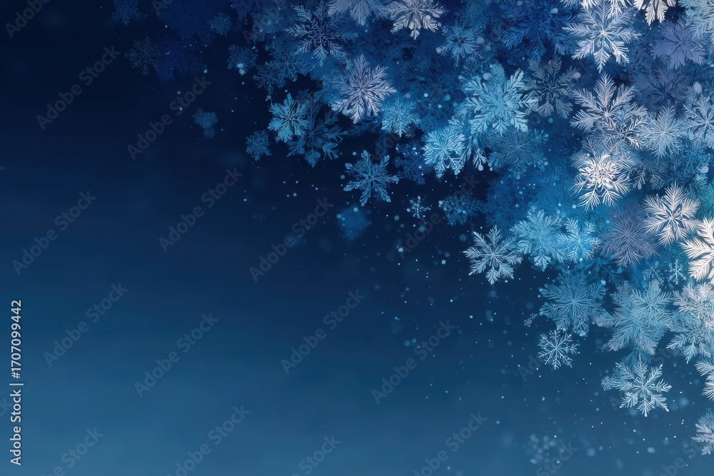 Poster winter snowy background with intricate blue and white snowflake patterns
