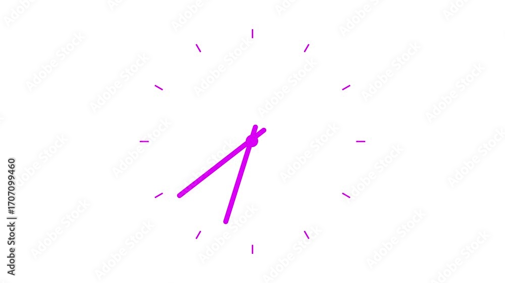 Poster simple clock pink color animation. digital and analog clock icon on lime white background. round cir