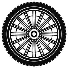 Fototapeta premium Stylized Bicycle Wheel Vector: Detailed Black and White Bike Tire with Spokes for Transportation and Recreation Designs