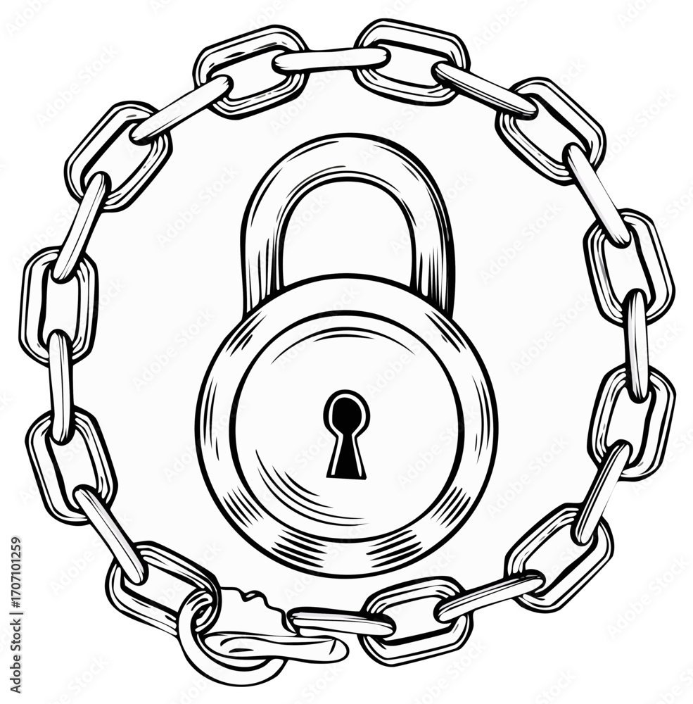 Poster secure padlock and chain symbol with key for protection and security concepts